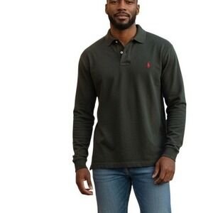 Polo Ralph Lauren Mens Long Sleeve Polo Shirt Black Red Pony Logo Sz XL
